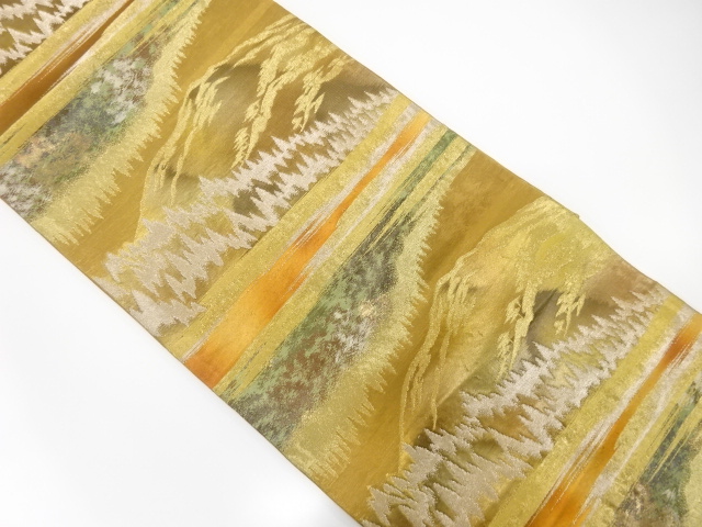 JAPANESE KIMONO / ANTIQUE FUKURO OBI / SILK / WOVEN DISTANT MOUNTAINS